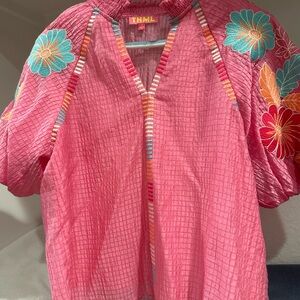 THML Pink Textured Blouse with Embroidery